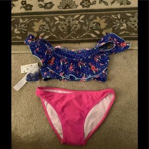 Vera Bradley bikini top size 4-6S floral ruffles NWT hot pink bottom S NWT
